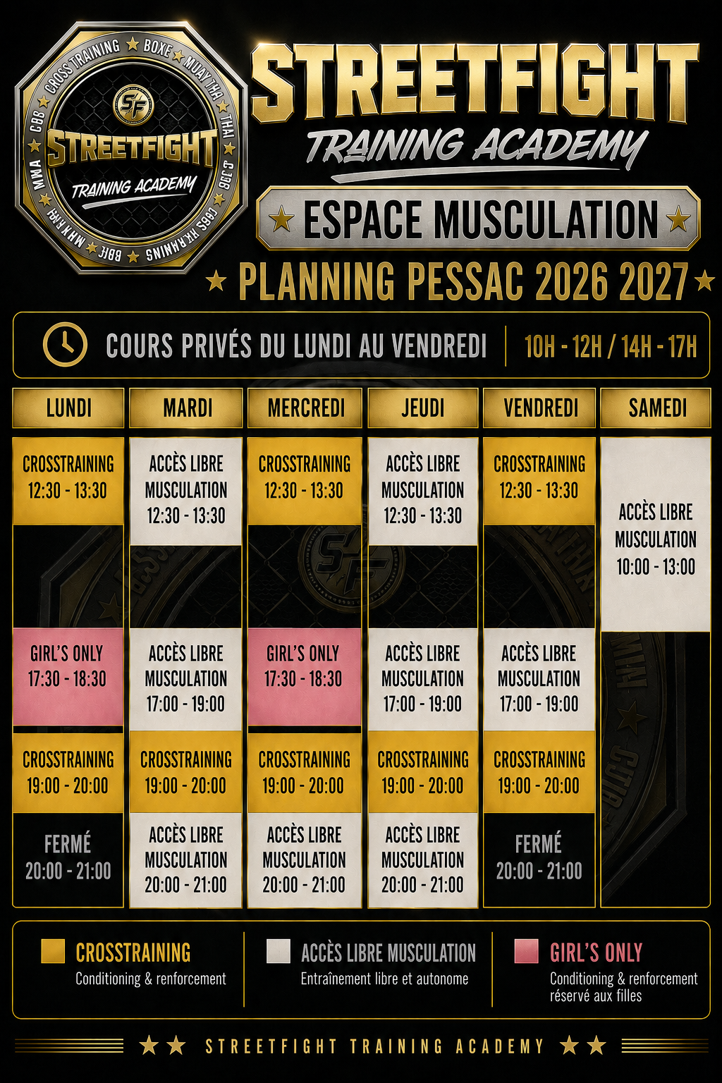 Planning espace musculation Pessac 2026/2027