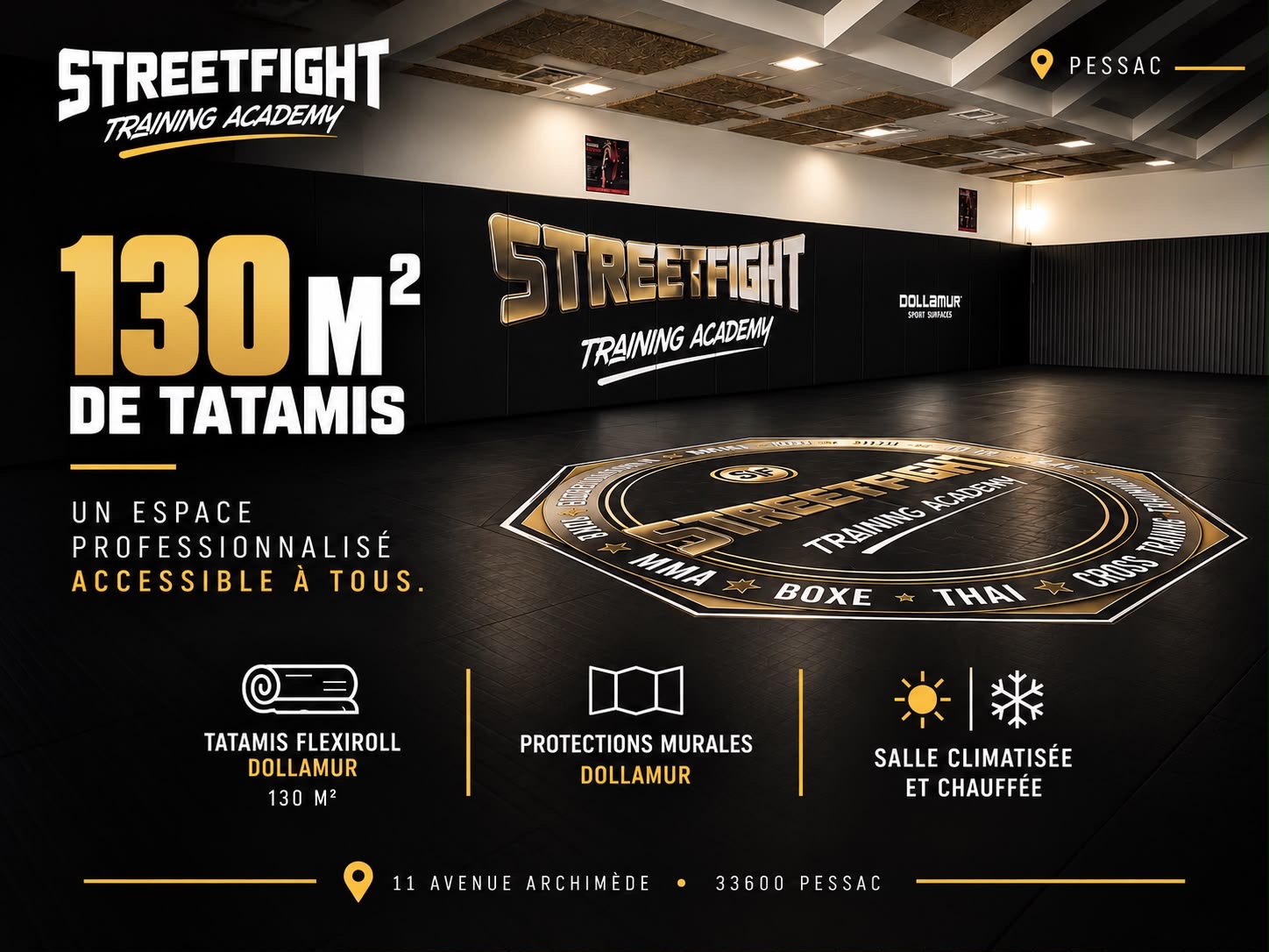 Espace de 130 m² de tatamis à Street Fight Training Academy Pessac
